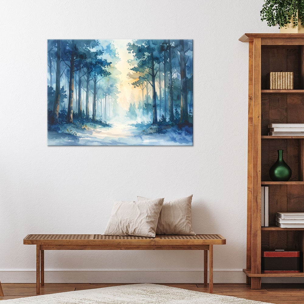 Obraz do salonu sypialni biura, Mglisty Las Pastelowy Krajobraz Natury w Stylu Scandi 100x70 - 2
