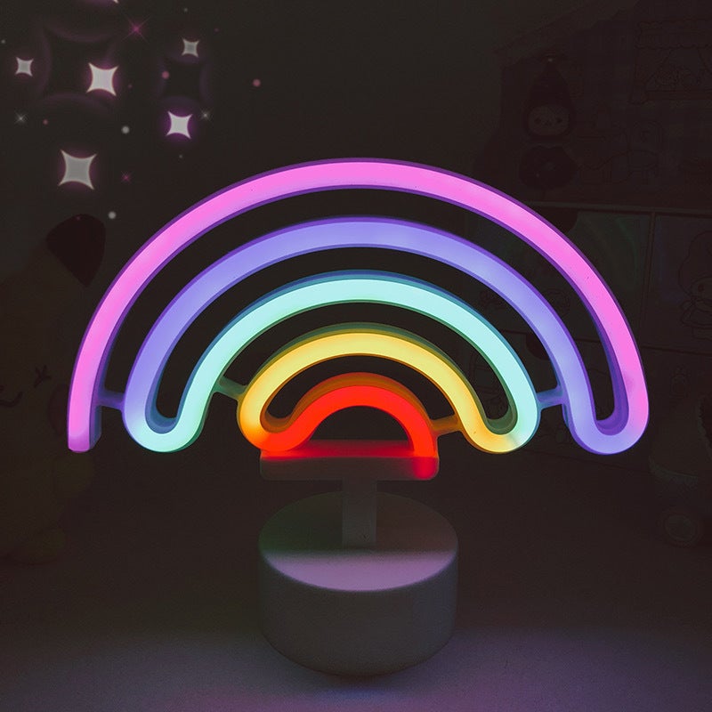Veilleuse néon LED multicolore - Arc-en-ciel - Avec base - Fonctionne ...