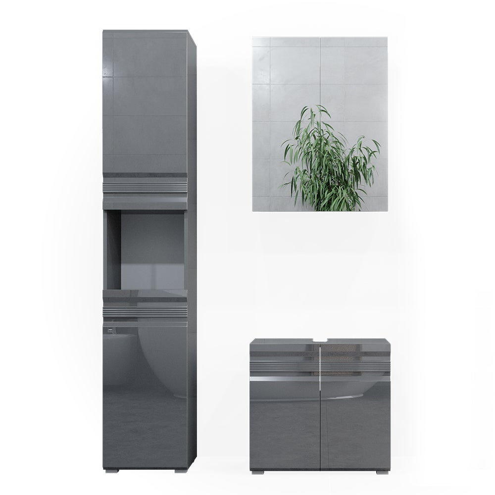 Vicco Zestaw mebli łazienkowych Fredd, Antracyt wysoki połysk, 3 części, z modułem wysokim