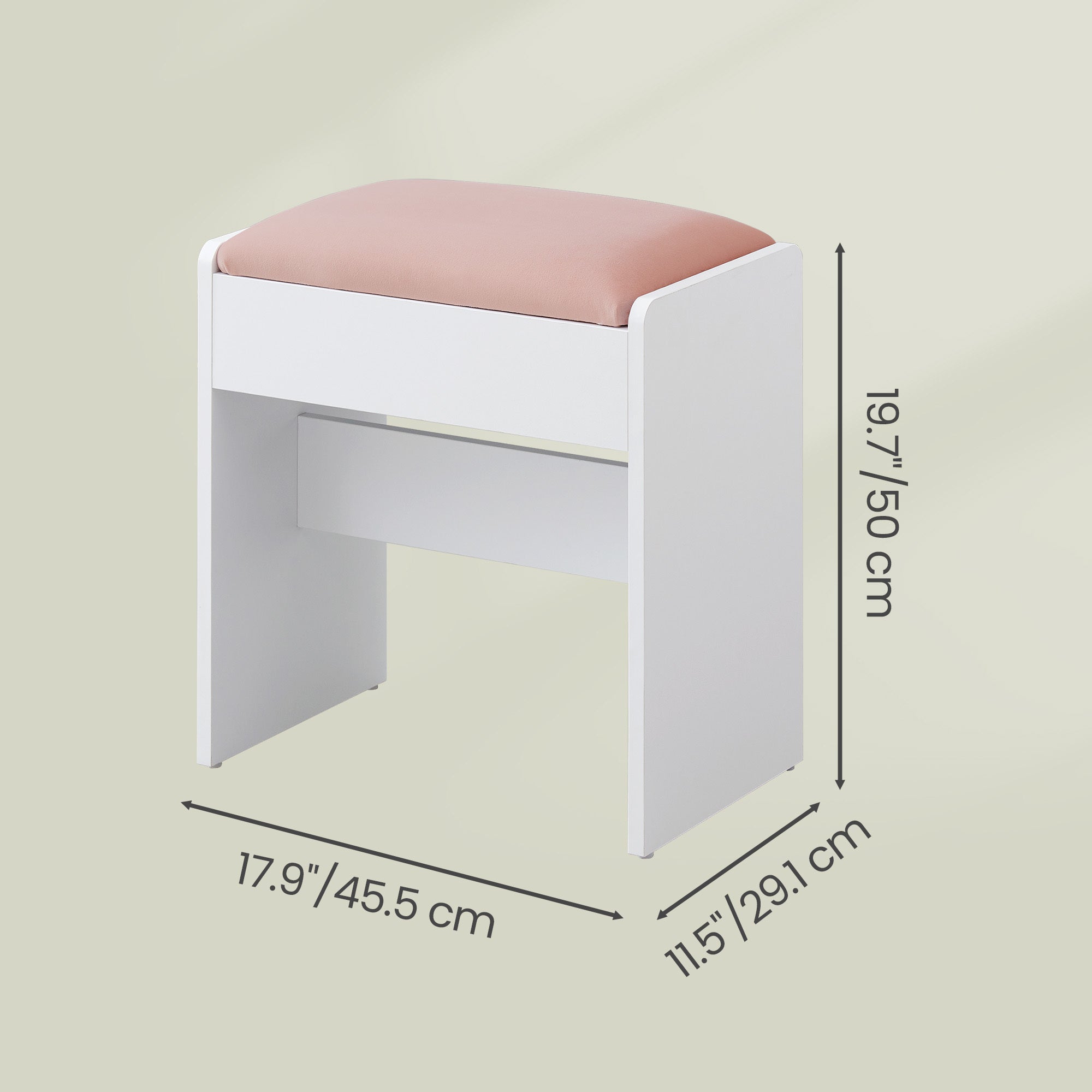 Tabouret de Coiffeuse, Tabouret de Maquillage Rembourré, en Velours, avec Patins Antidérapants, pour Salle de Bain, Chambre, Entrée, Blanc et Rose - 5