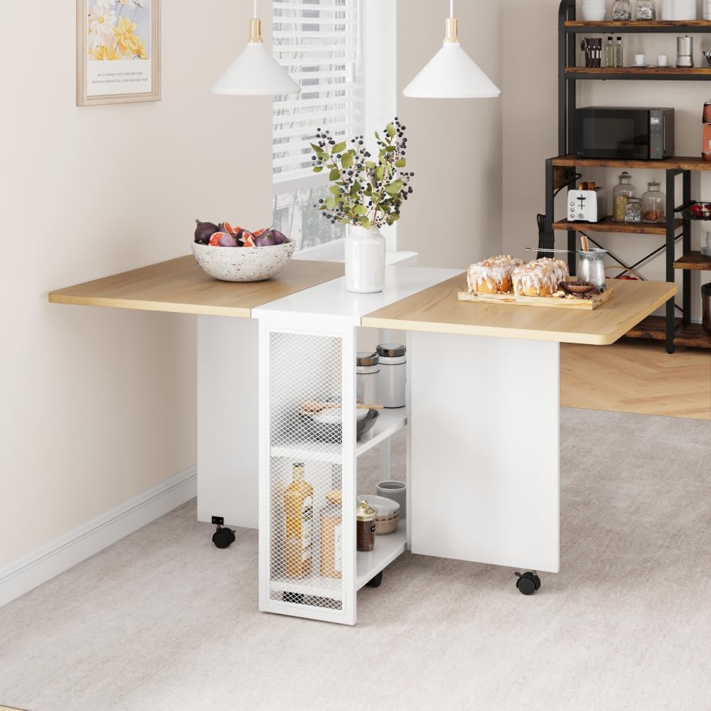 Table de salle à manger pliante avec étagère de rangement, table ...