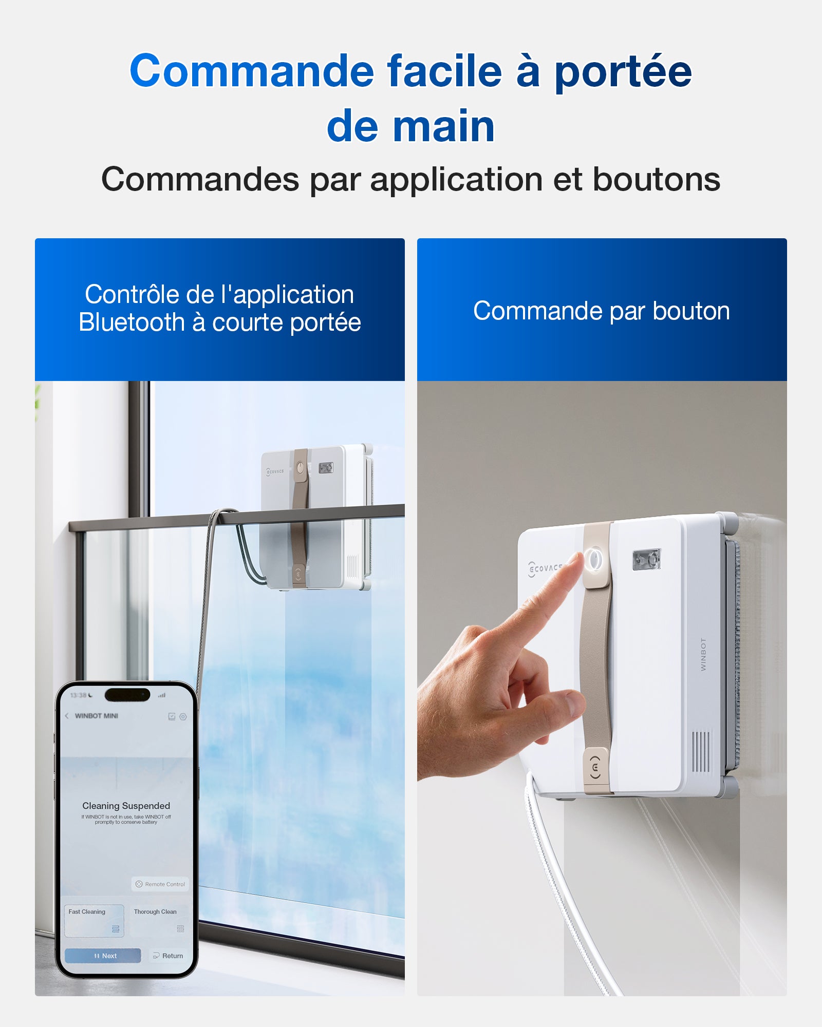 Robot de Nettoyage de Vitres, Double Buses, Système de Protection à 9 étapes, Planification Intelligente du Trajet, ECOVACS WINBOT Mini - 9