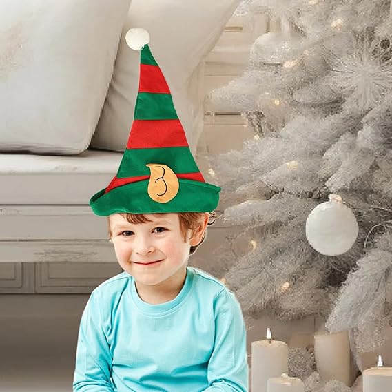 (Czerwony i zielony) Uniwersalny, wygodny, złoty aksamitny kapelusz Mikołaja | Dziecięcy kapelusz elfa na imprezę świąteczną Hal - 3