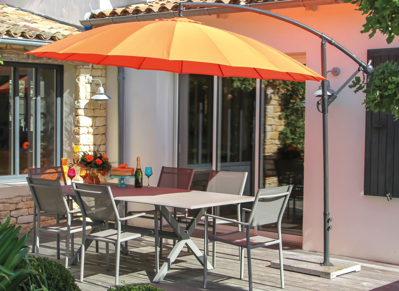 Parasol déporté Pagode Ø 300 cm gris - 3