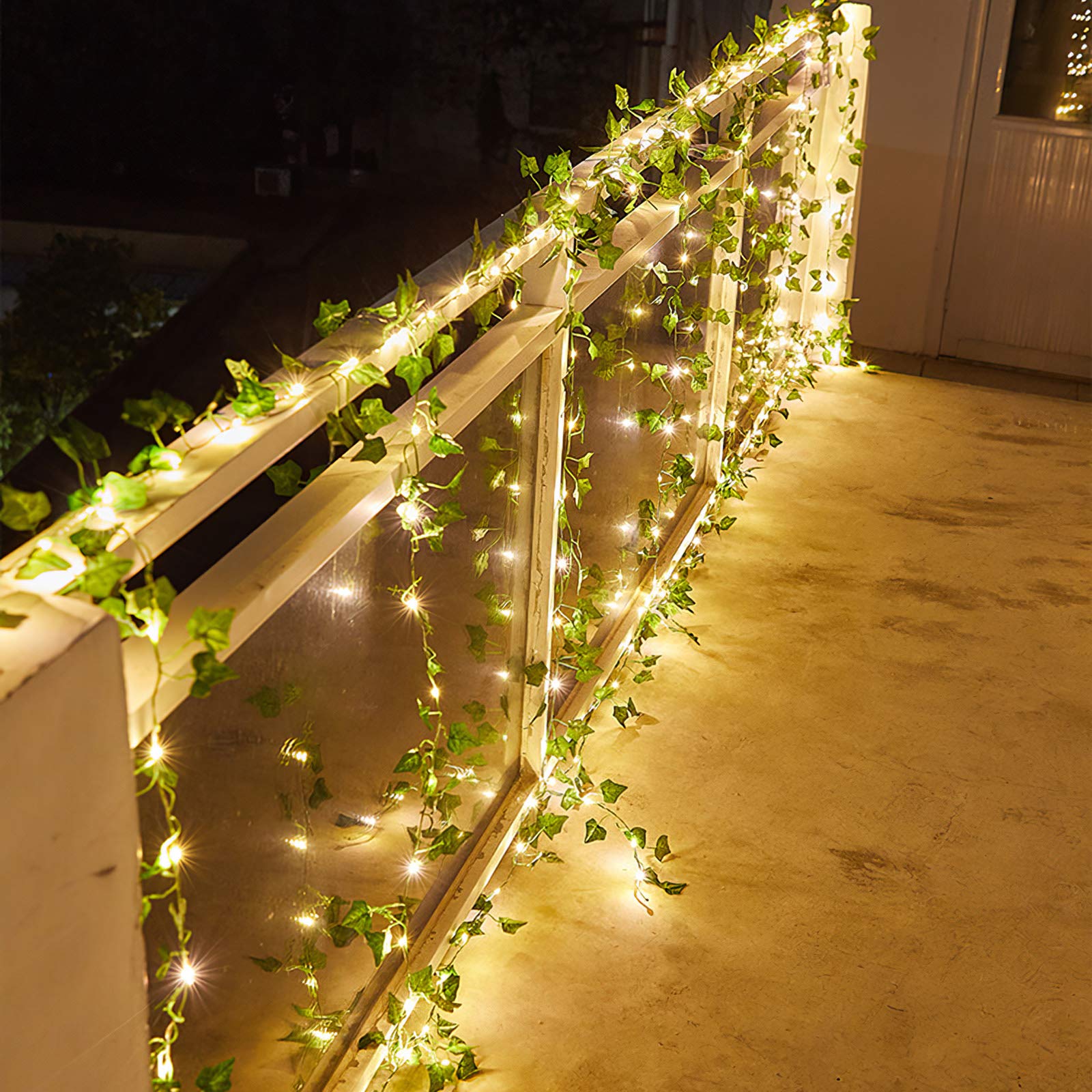 Guirlande Lumineuse Solaire Extérieure,10M 100 LEDs Lierre Artificiel avec 8 Modes,IP65 Étanche Lumiere pour Jardin Terrasse Balcon Noël - 2