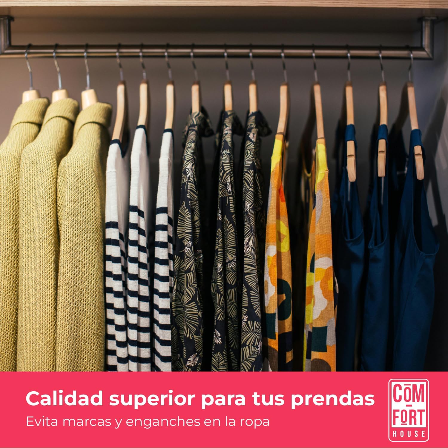 Lot de 20 Cintres en Bois Massif Couleur Naturelle avec Crochet Pivotant à 360° et Encoches Antidérapantes - 5