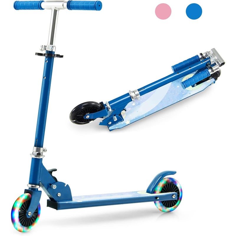 Składana Hulajnoga z 2 Świecącymi Kołami, Regulowaną Kierownicą w 3 Wysokościach, Tylnym Układem Hamulcowym, dla Dzieci w od 3 Lat o Wadze do 50 kg.