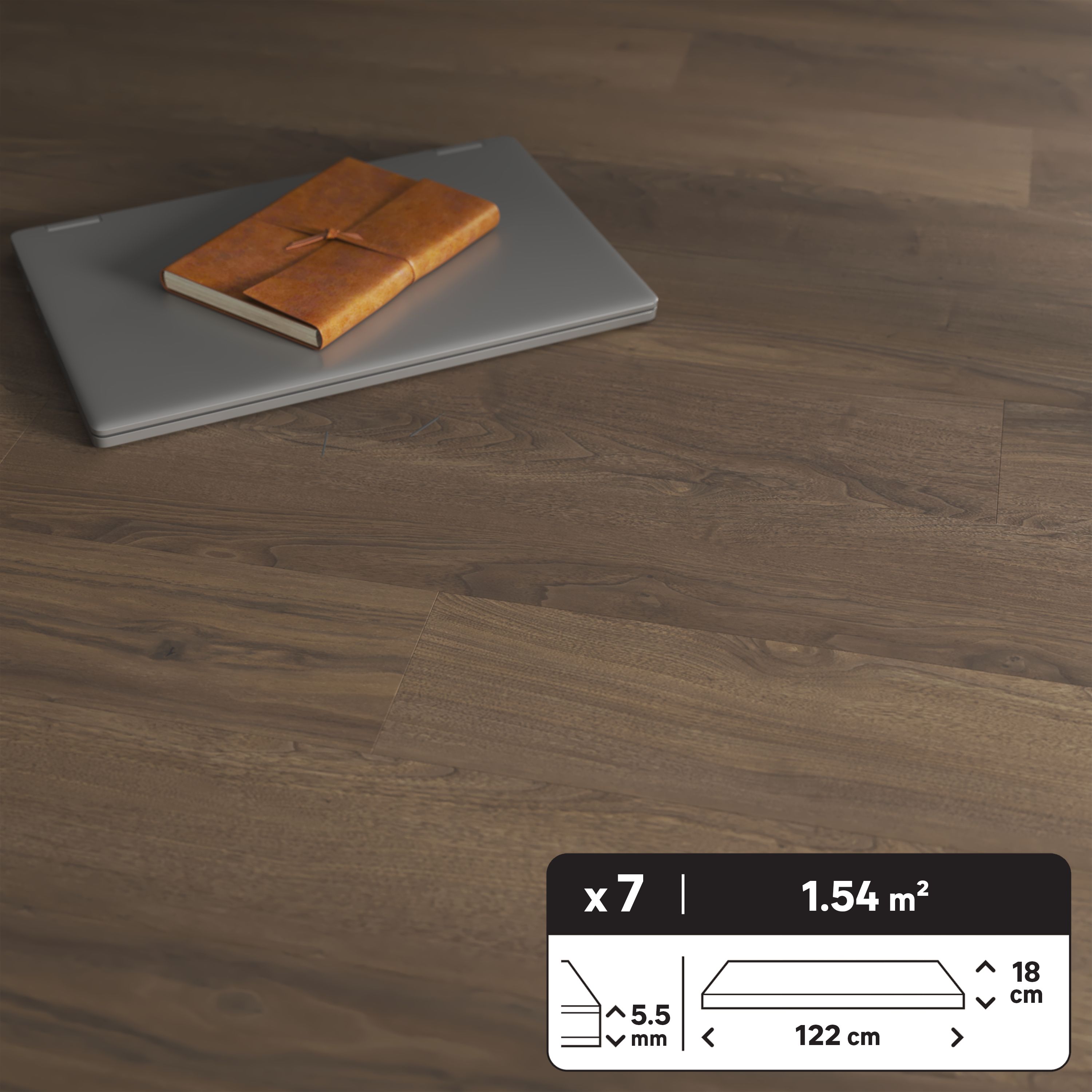 Lame PVC clipsable avec sous-couche intégrée intenso extreme ARTENS - TERAMO Effet bois foncé - 1,54 m²/ 7 Lames - 3