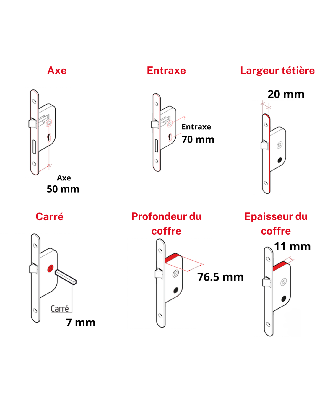 THIRARD - Serrure encastrable pêne dormant pour porte de chambre, axe 50mm, bouts ronds, noir - THIRARD - 3