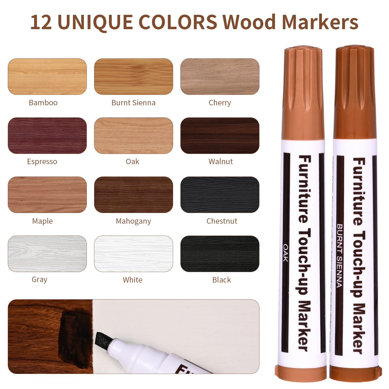 Kit de réparation de meubles (25 stylos correcteurs et marqueurs pour meubles) : stylo correcteur et retouches - 2