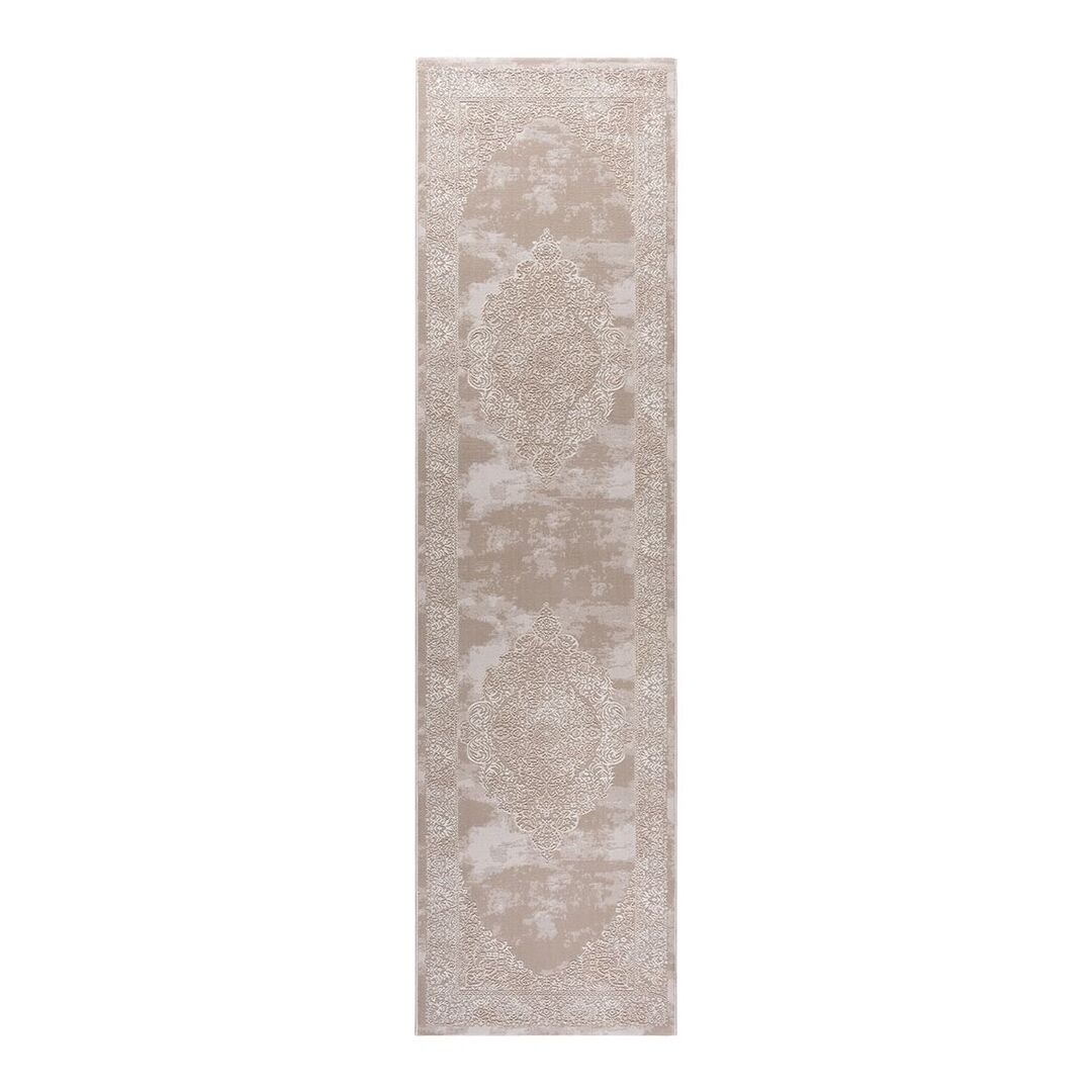 Tapis floral baroque en polyester Crème 80x300 KATOUN | Leroy Merlin