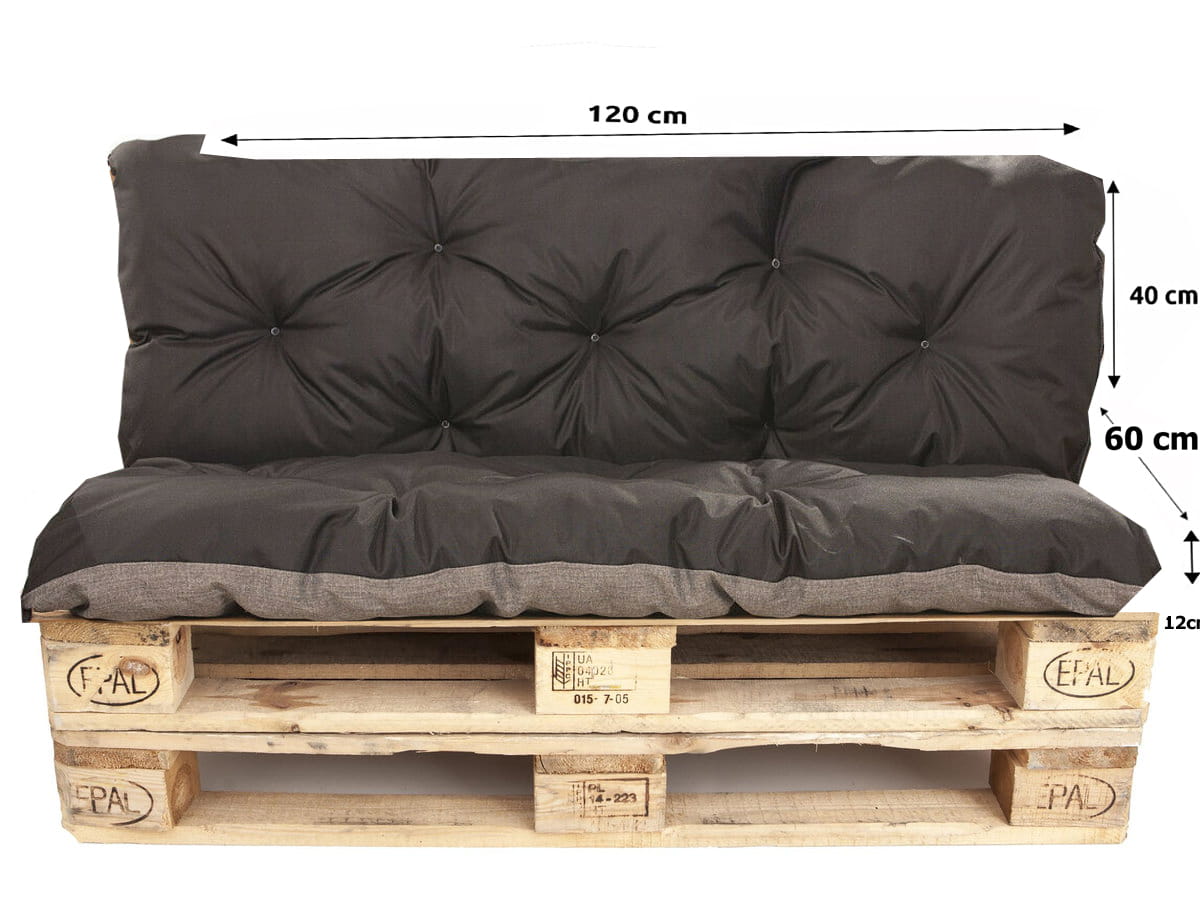 Set Coussins palettes, Assise 120 x 60 et Dossier 120 x 40cm Noir, coussins canapé / coussin pour palette in / extérieur, SETGARDEN - 2