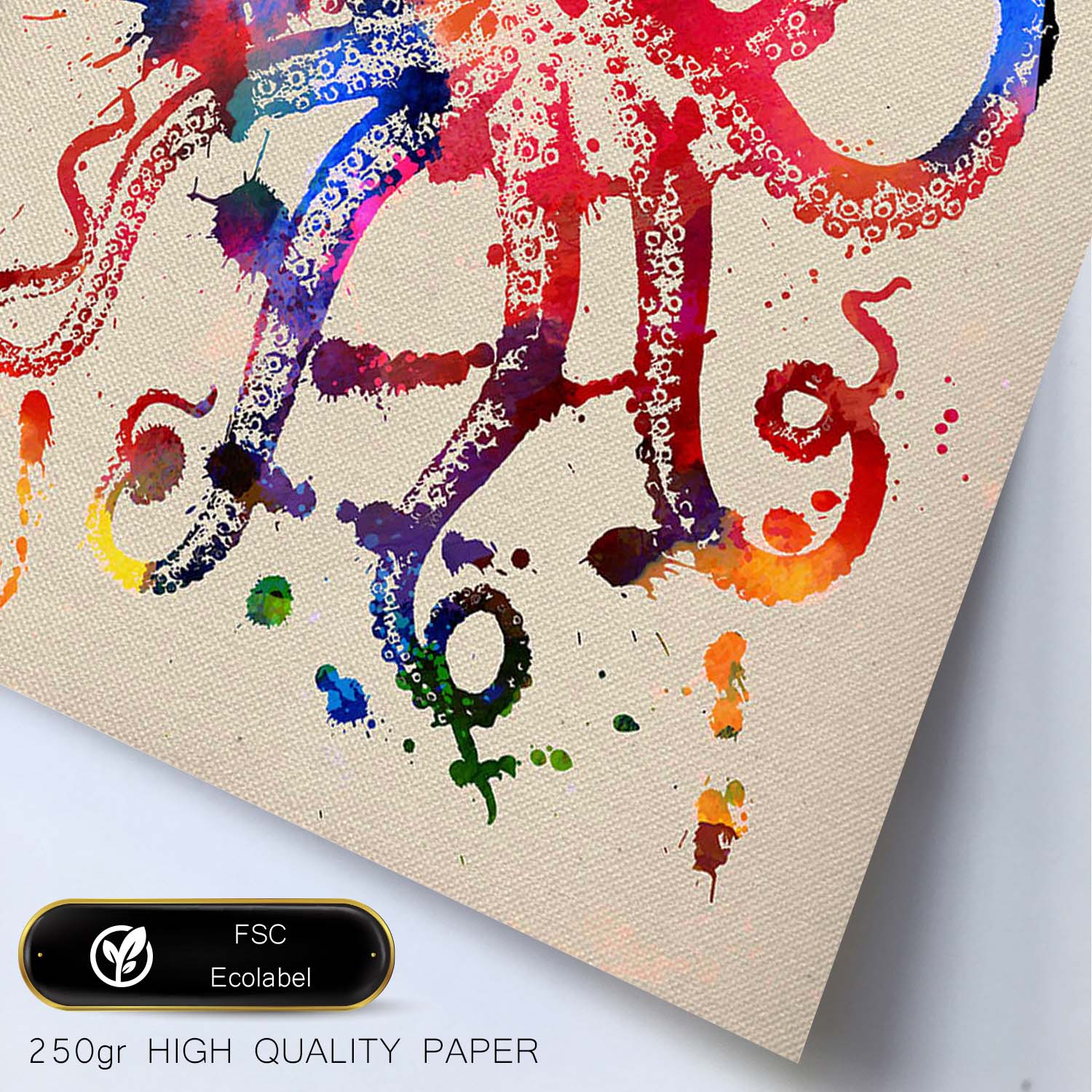 Affiche Octopus Avec Conception Aquarelle. Mélange De Feuilles Avec Un Cadre De Style De Style Aquarelle Clair A3 - 2