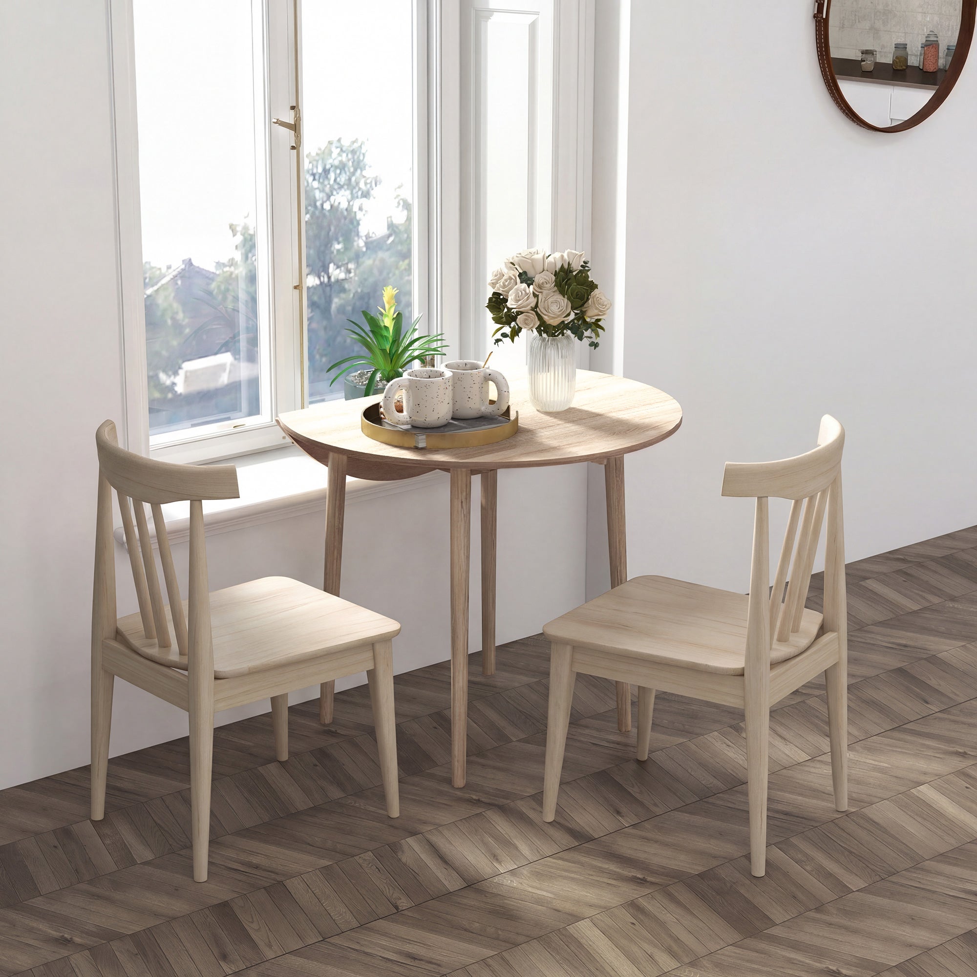 Pliant réversible table pour cuisine et salon, déjeuner table en Veneer et bois de pin, Ø89x73.5 cm, couleur bois - 4
