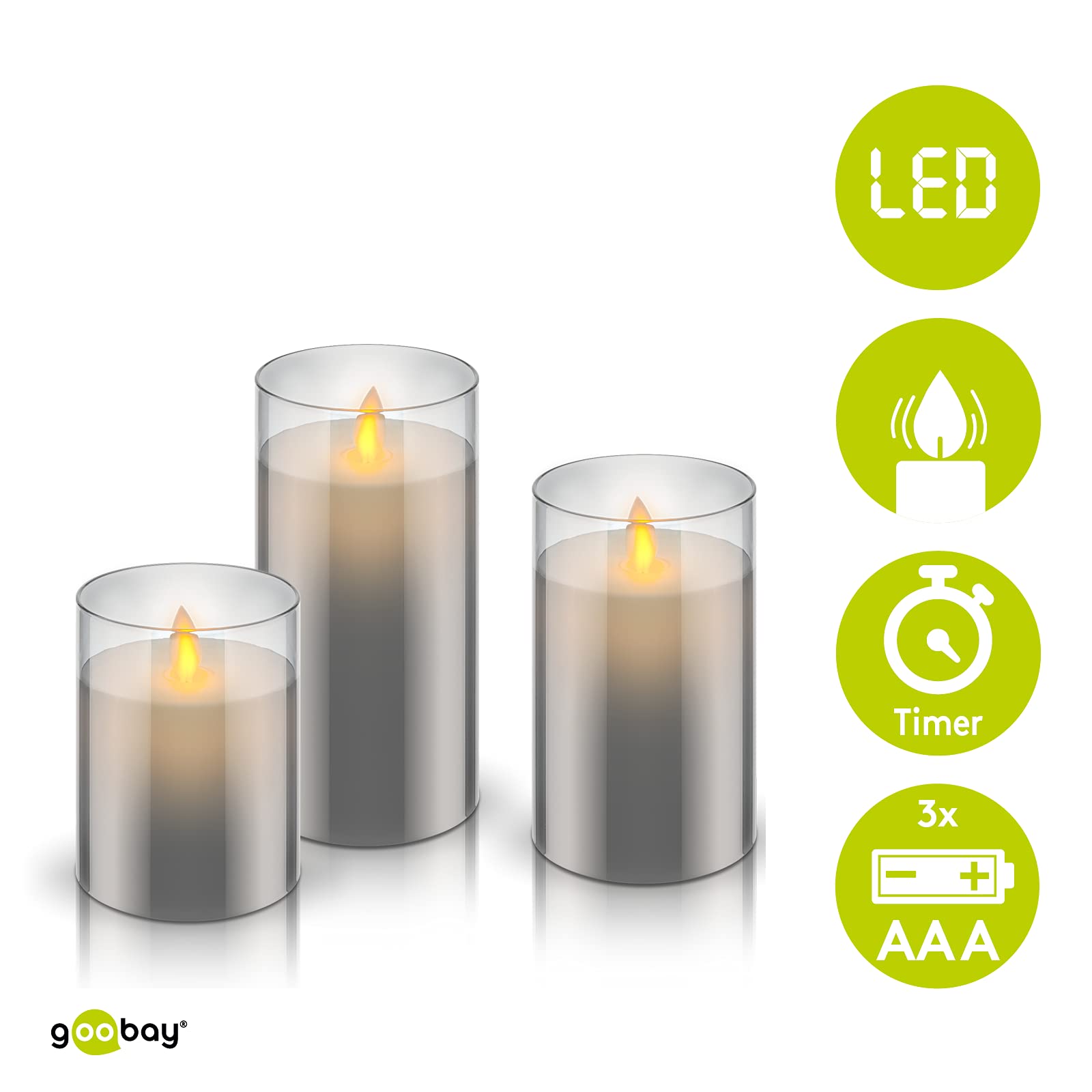 4 candele LED Monzana in vera cera con portacandele in vetro a batterie