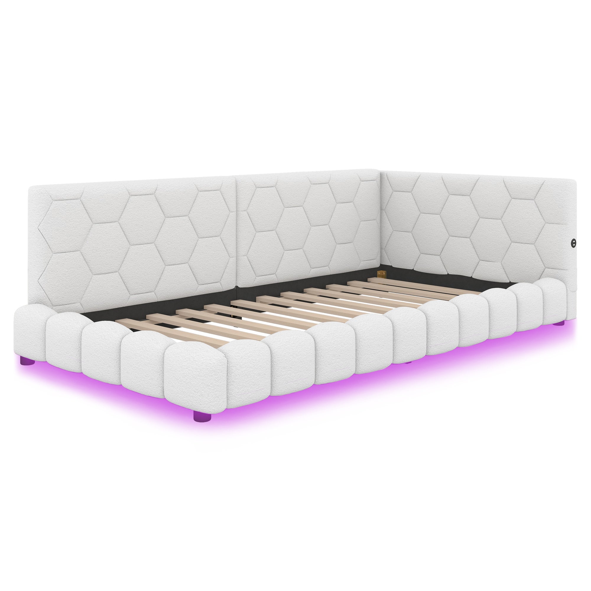 Pat single 90x200cm din catifea - cu LED și port USB - Alb | Leroy Merlin