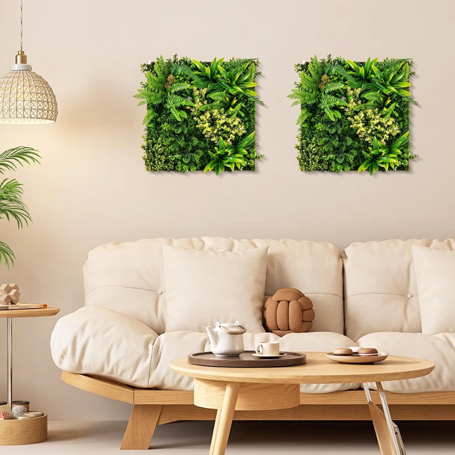 2 Panneaux Muraux Artificiels à Suspendre, Décoration Murale 3D Encadrée Carrée, 11 Types de Plantes Artificielles, Toile de Fond Murale, 50x50 cm - 3