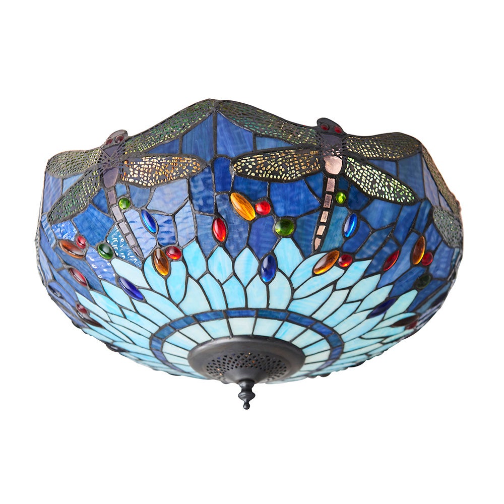 Plafon okrągły ważki DRAGONFLY BLUE multikolor 2xE27x20W szkło wym:21x41x41cm IP20 Tiffany