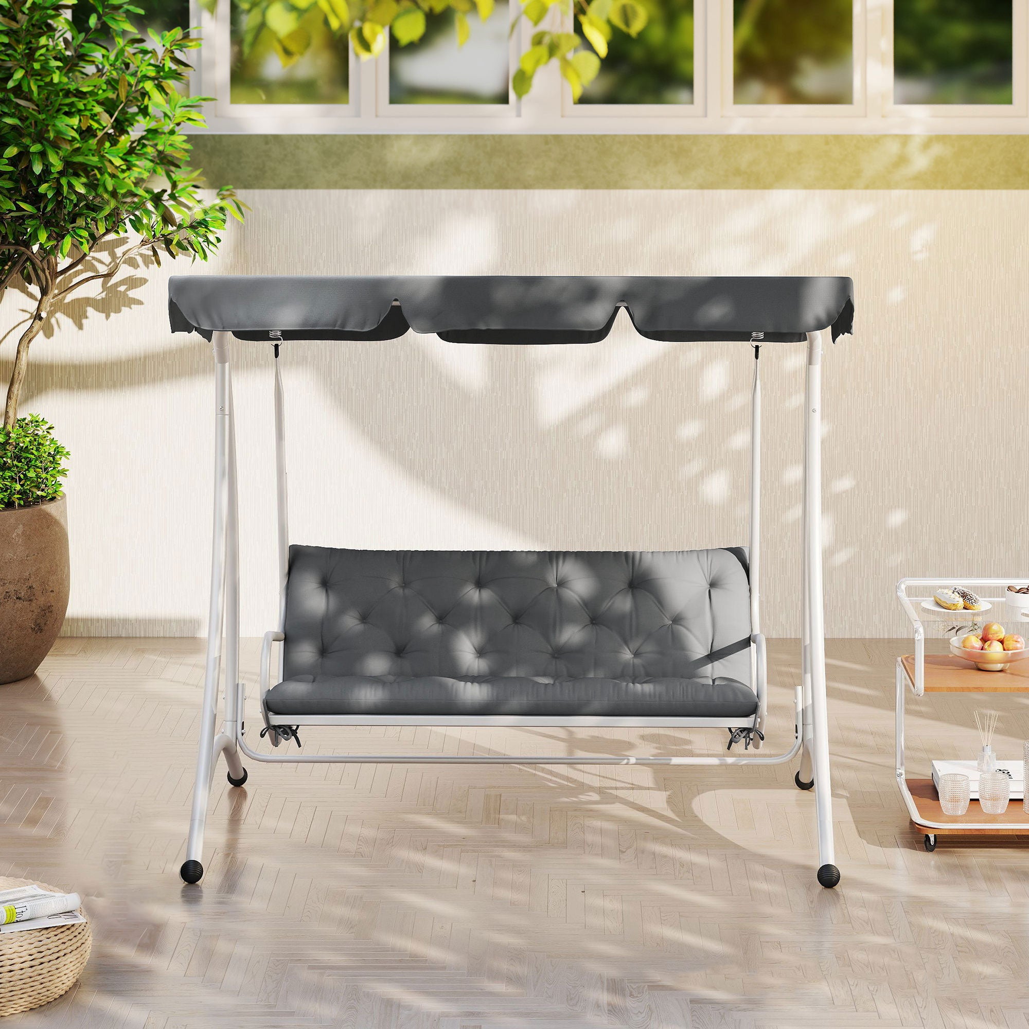 Almofada para Banco com Encosto Outsunny Cinzento Poliéster e Algodão 150x98x8cm - 5