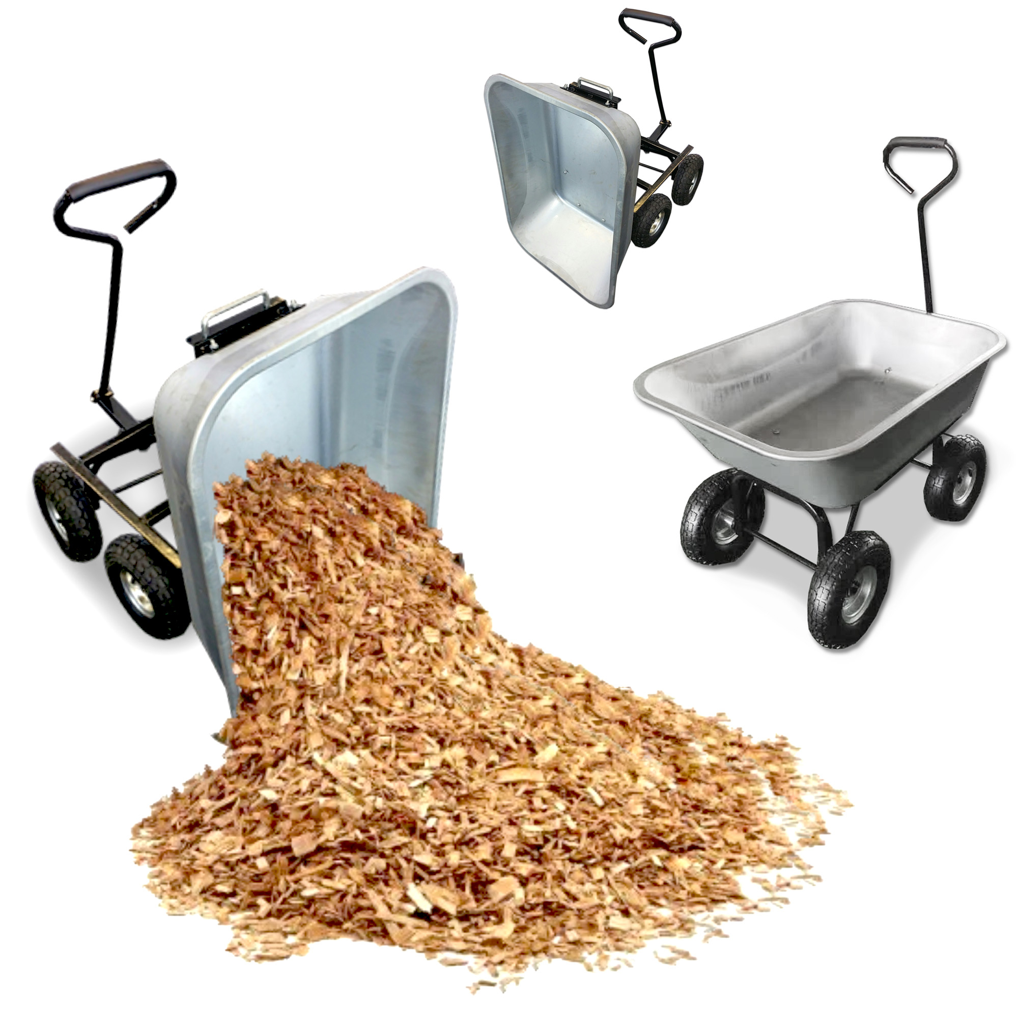 Brouette De Jardin 4 Roues 75 L FISHTEC Benne Basculante Métal Galvanisé Roues Gonflables Manche Ergonomique Charge 250 kg Jardinage - 9