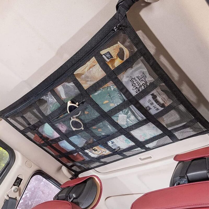 Plasă de depozitare pentru acoperișul mașinii, organizator auto, plasă elastică pentru interiorul acoperișului mașinii (25,5 35,5 inch)