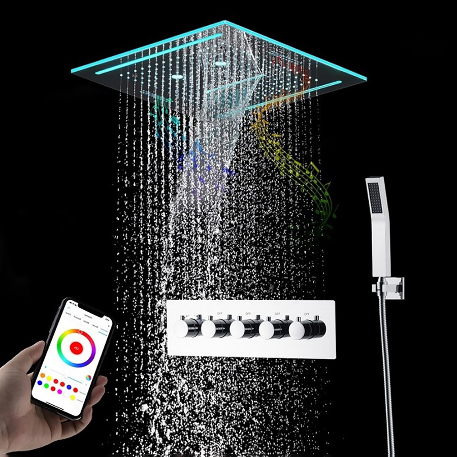 🚿 Deszczownica Muzyczna Bluetooth 400 x 400 mm, Chrom - Replay