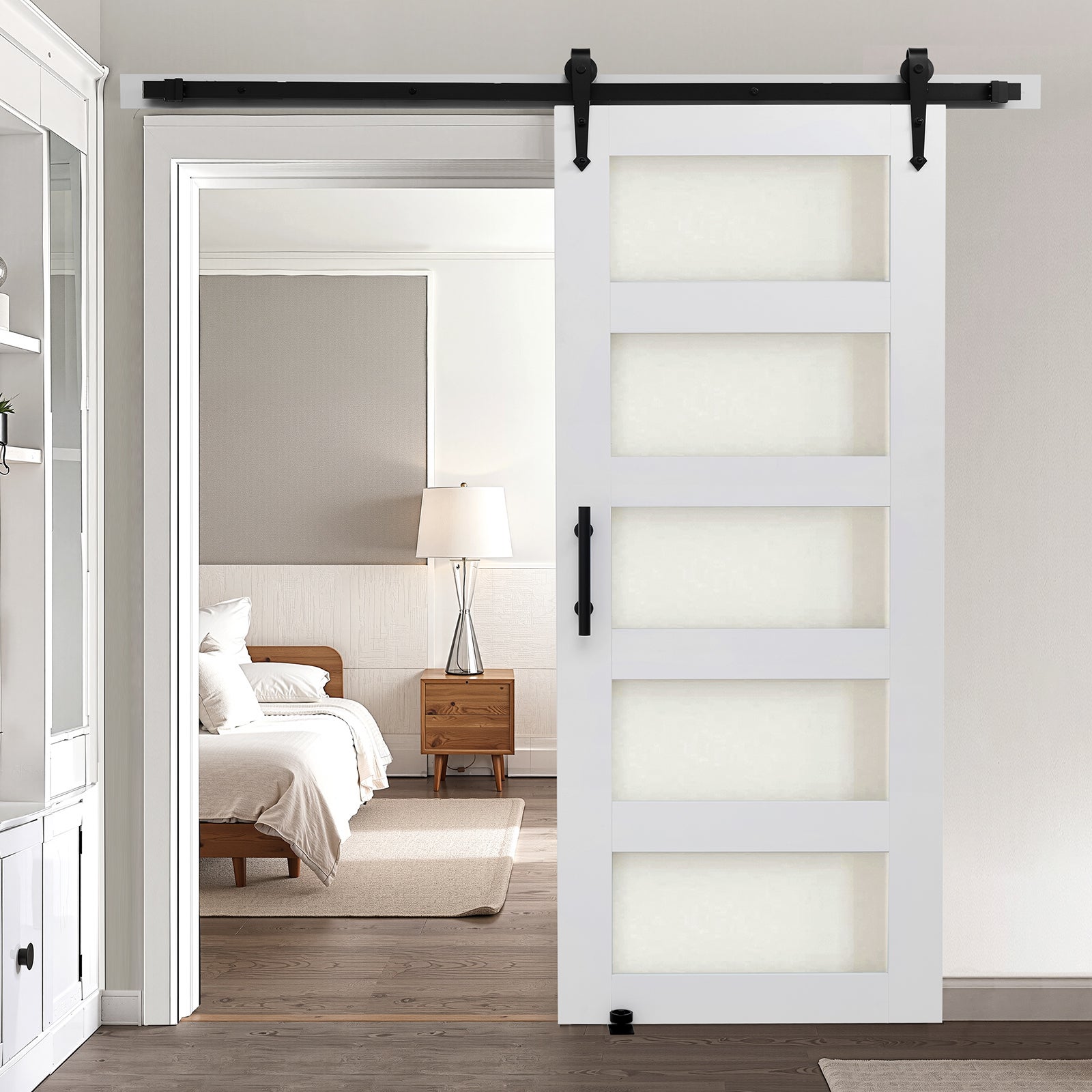 System drzwi przesuwnych z zestawem okuć 914x2134 mm Szkło matowe MDF VEVOR