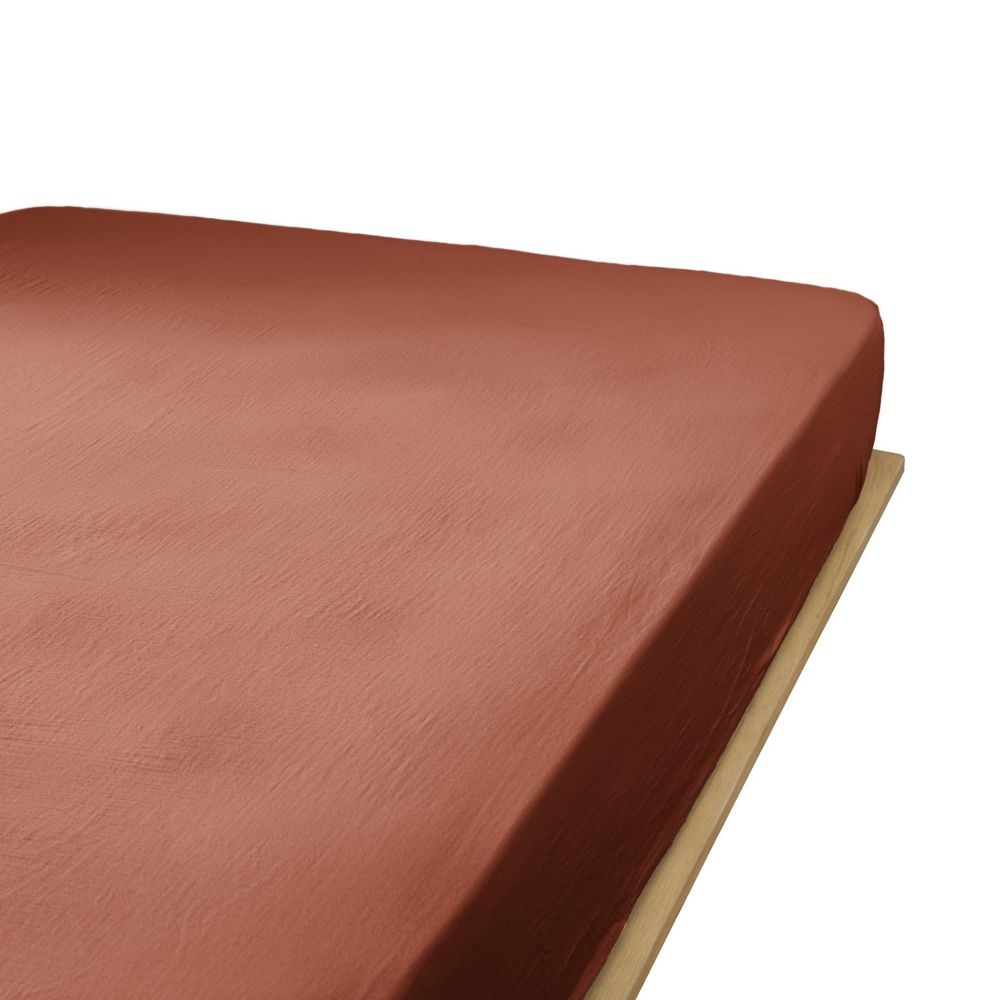 Drap housse 160x200 cm en Gaze de coton Terracotta - 2