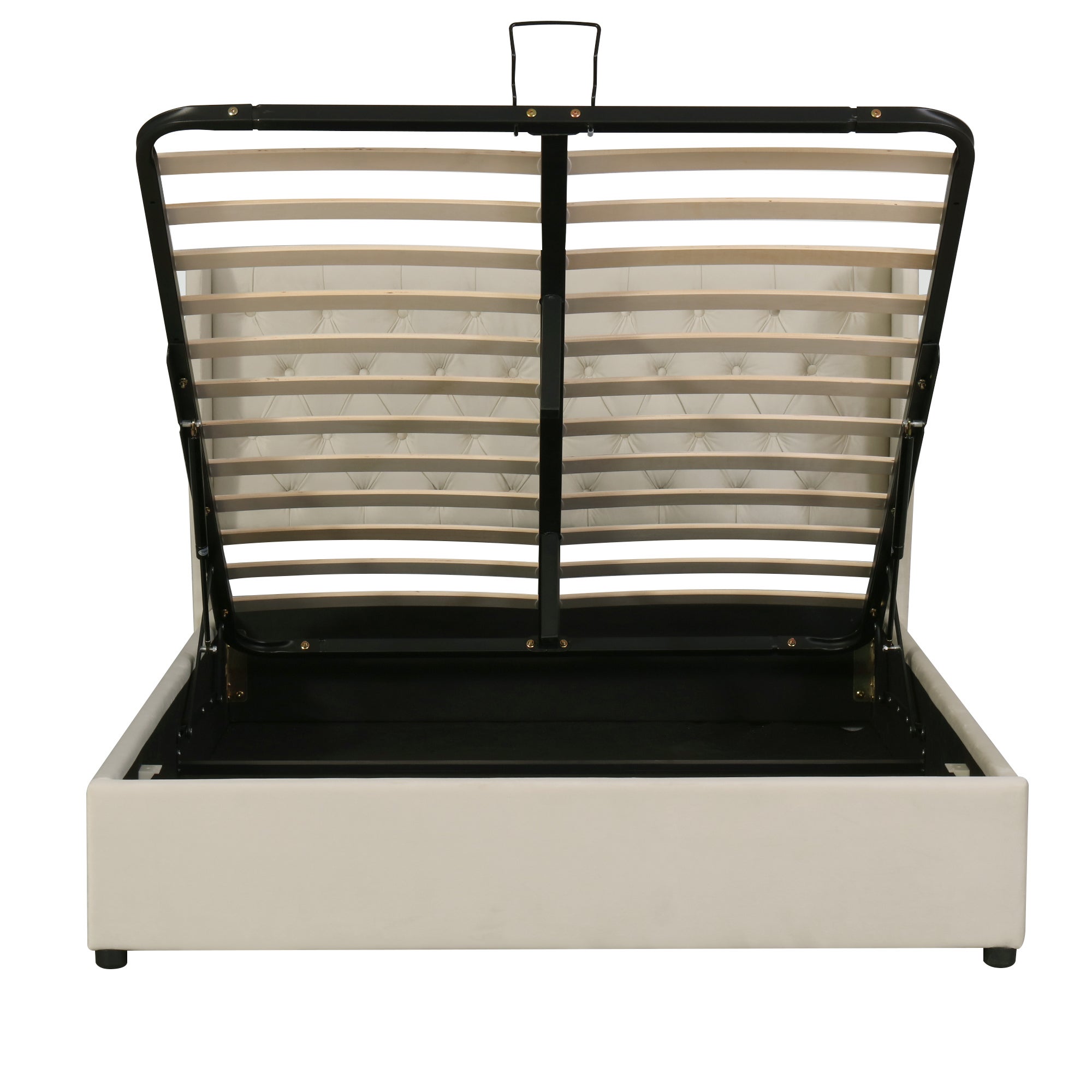 Lit Coffre 160x200 Lit Rembourré avec Fonction Hydraulique Sommier à Lattes Et Espace De Rangement Velours, Beige - 6