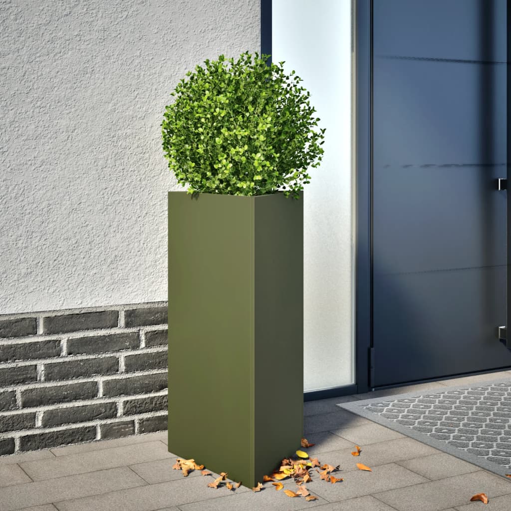 Donica ogrodowa, oliwkowa, trójkątna, 40x34,5x75 cm, stalowa vidaXL