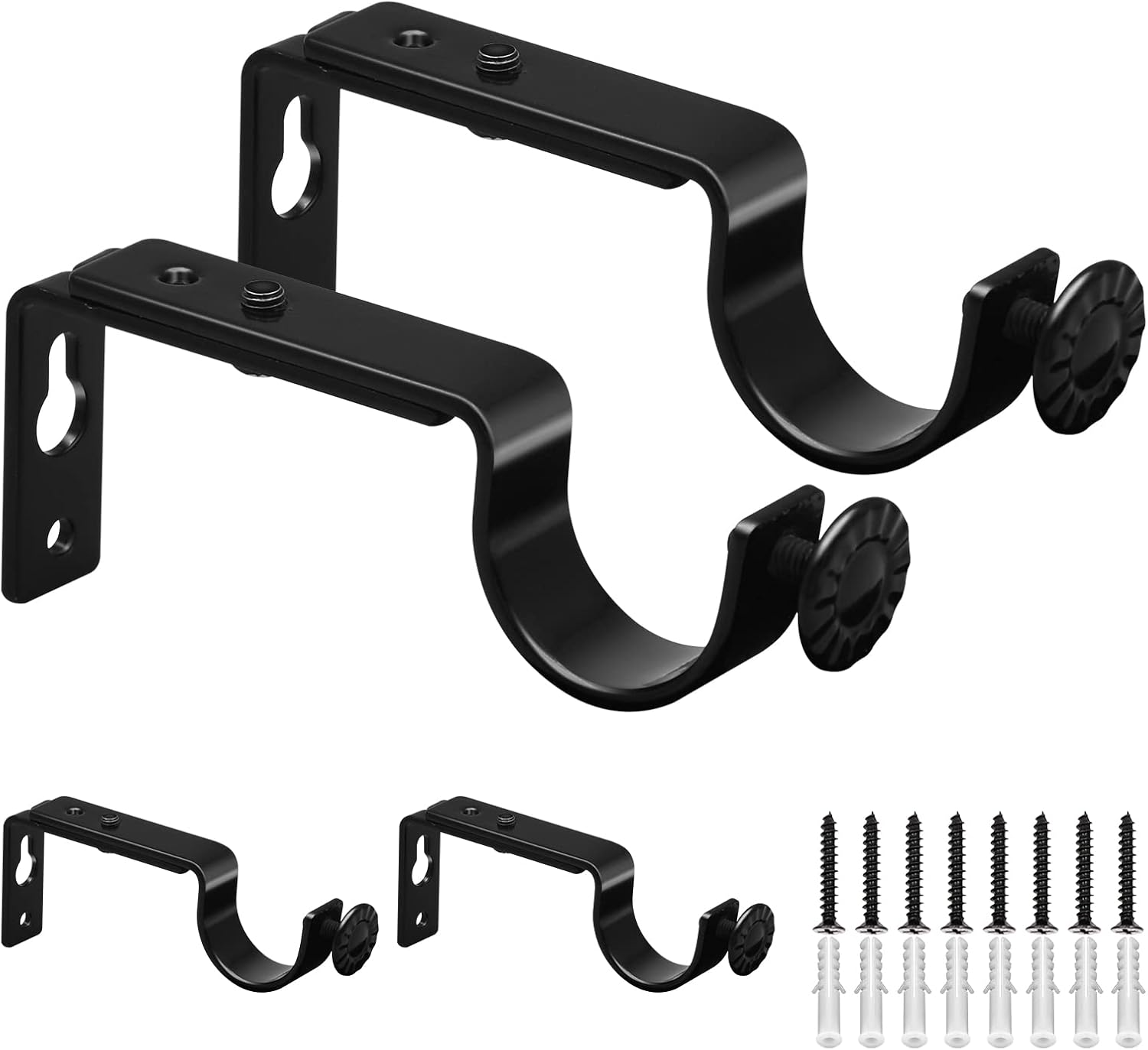 Zestaw 4 wytrzymałych, regulowanych metalowych wsporników do karniszy w kolorze czarnym, przeznaczonych do karniszy o średnicy od 25 mm do 28 mm