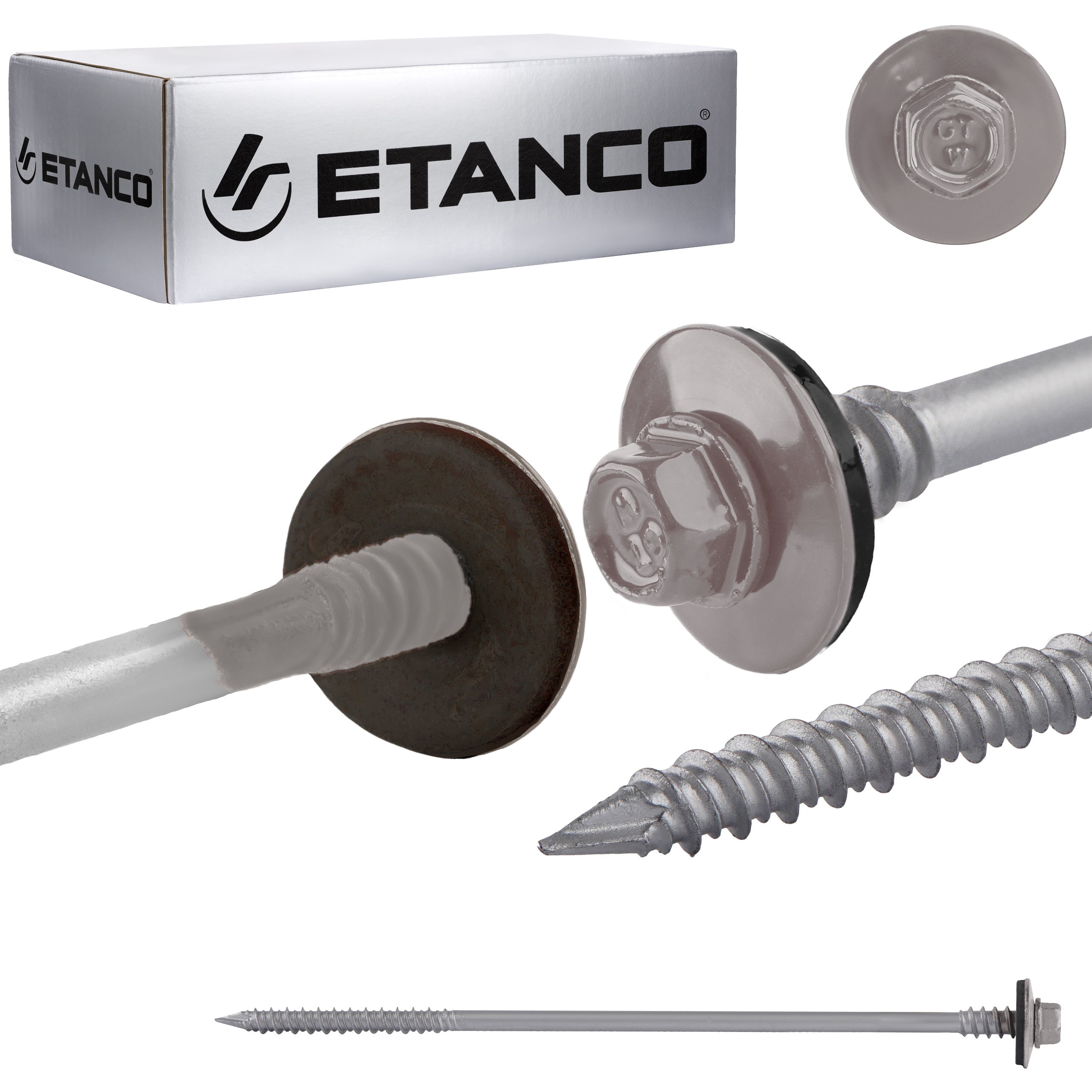 Wkręty do płyt warstwowych Etanco GTRW SP A19 malowane RAL 9007 z podkładką EPDM 6,4/7,0x190 mm 100szt