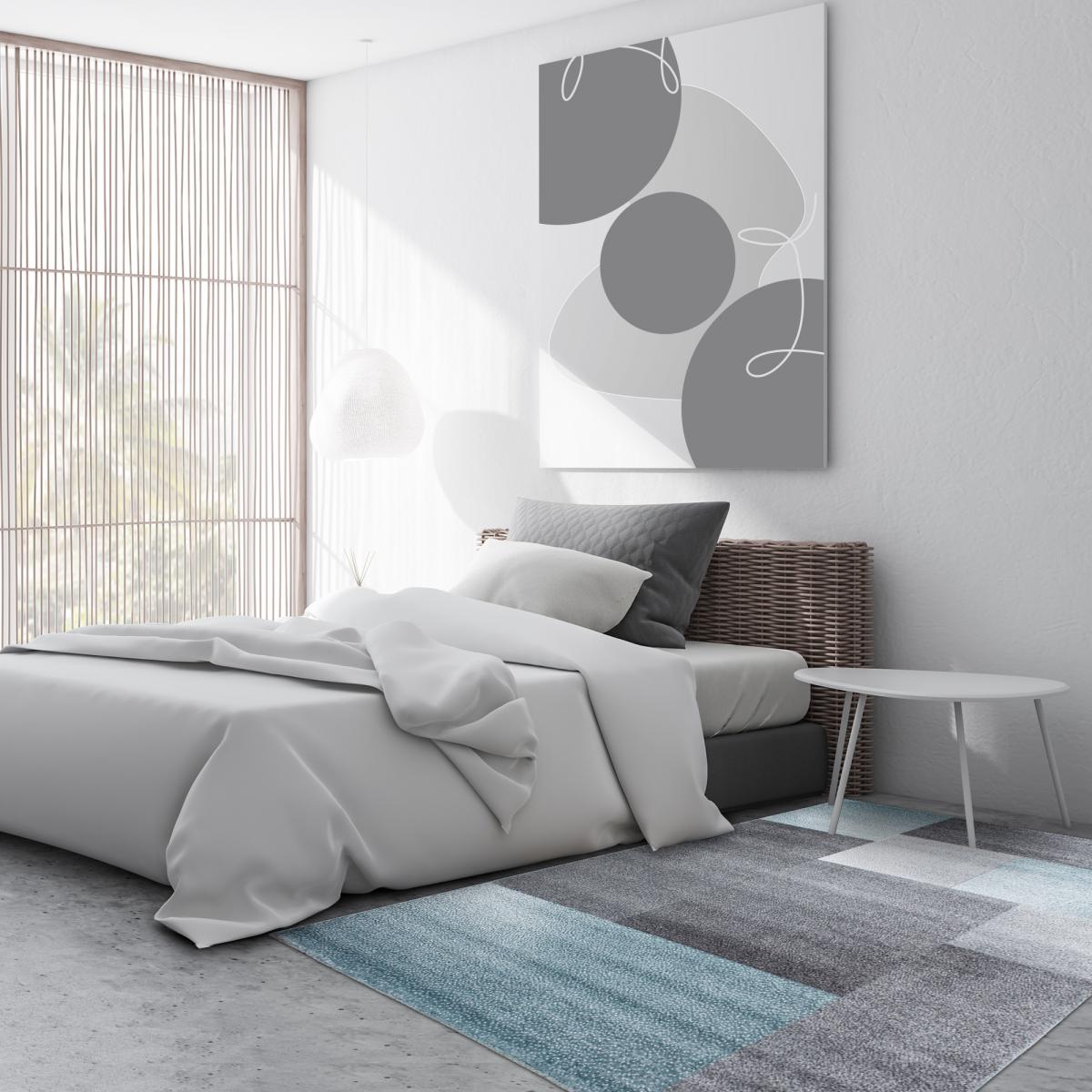 tapis grand salon 160x230 tissé bleu et gris rectangle motif géométrique KARLUK - 6