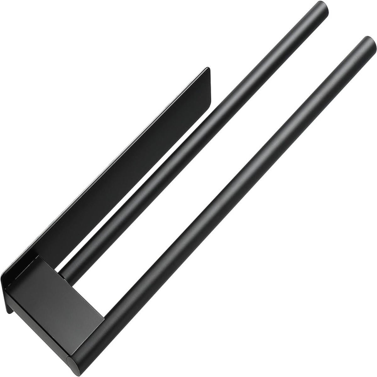 Porte-serviettes - Barre porte-serviettes - Double barre - Acier inoxydable - 1 pièce - 39 cm - Noir - 2