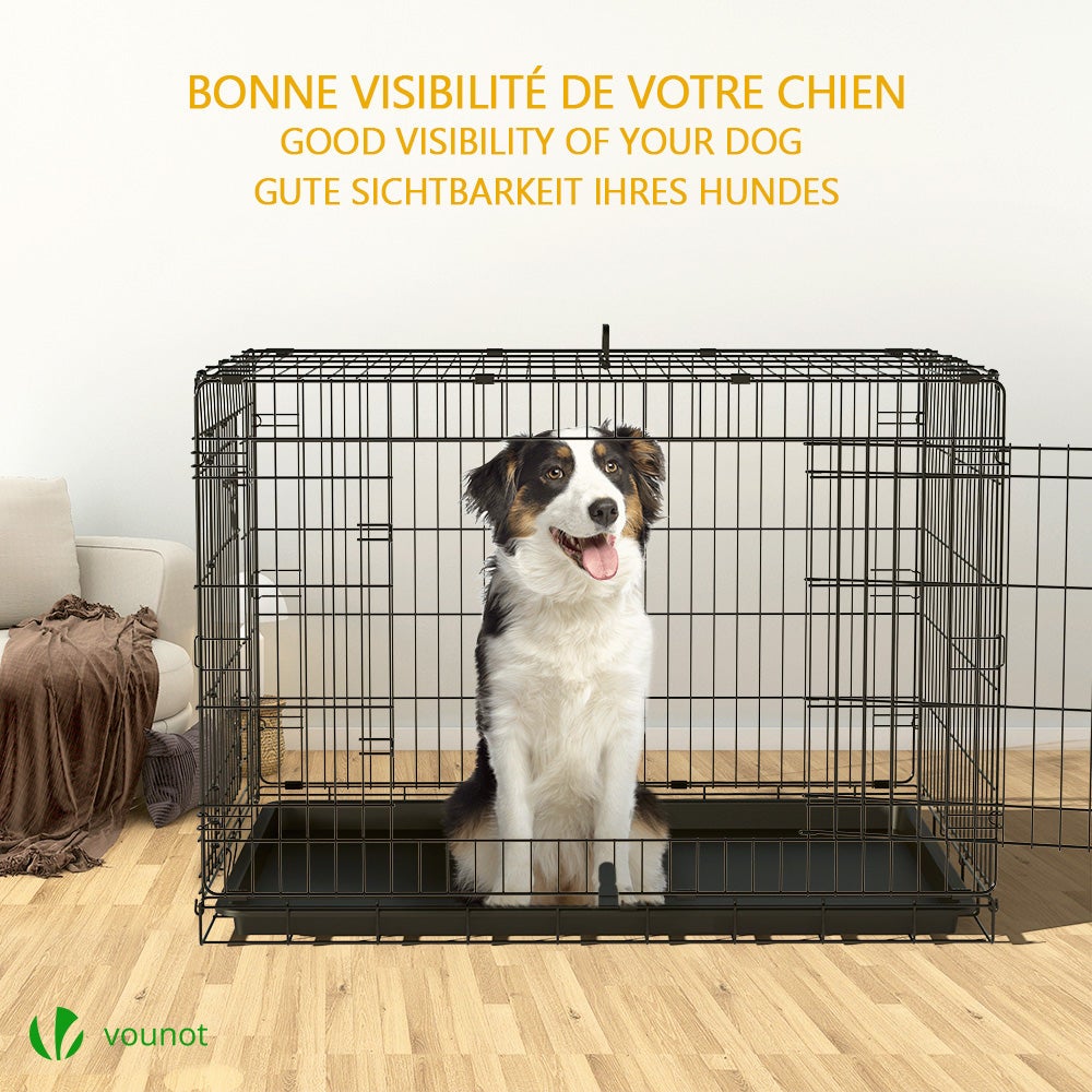 Cage pour chien pliable avec 2 portes verrouillable plateau amovible 107x70x78cm VOUNOT® - 2