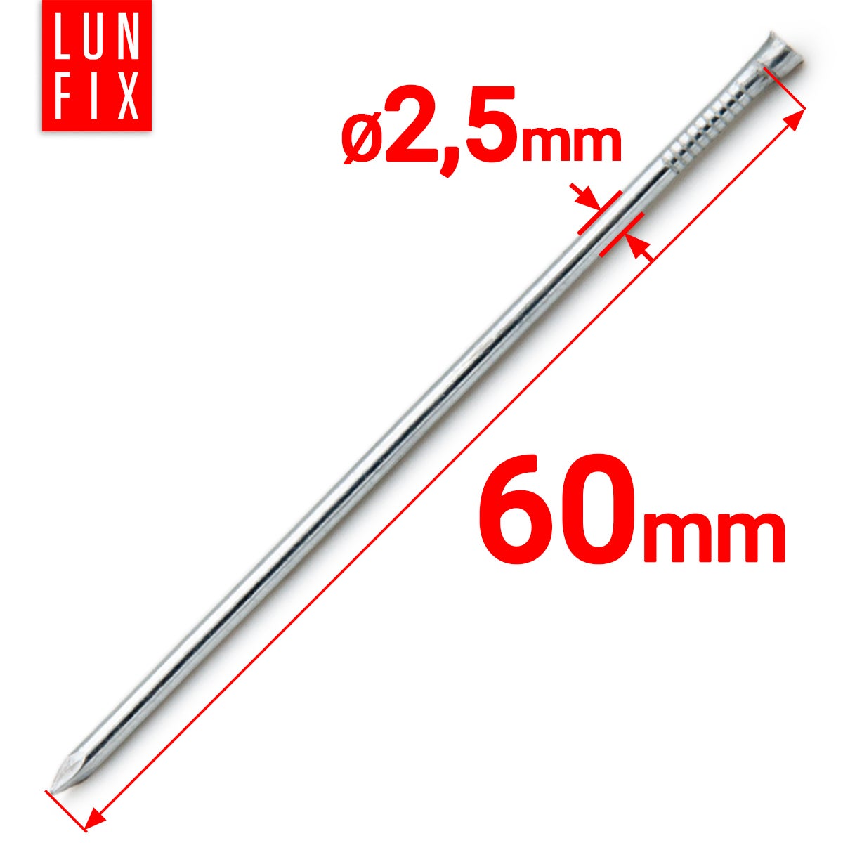 Gwoździe stolarskie 2,5x60 mm srebrne 1kg ok. 420szt. - 2