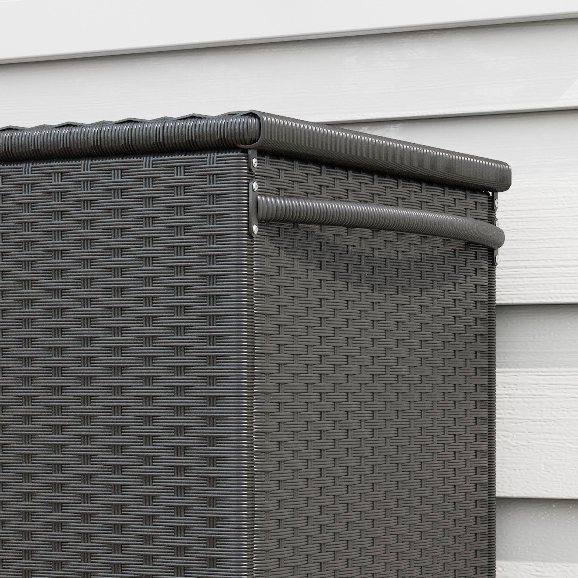 Coffre de jardin en rotin PE,banc de rangement extérieur à roulettes avec vérin pneumatique et poignée latérale,121x57x67cm,noir - 9