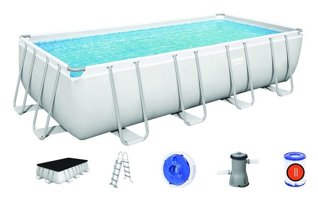 Bestway Piscina Fuori Terra Power Steel 488x244x122 H Cm Con Pompa Filtro A Cartuccia E Scaletta