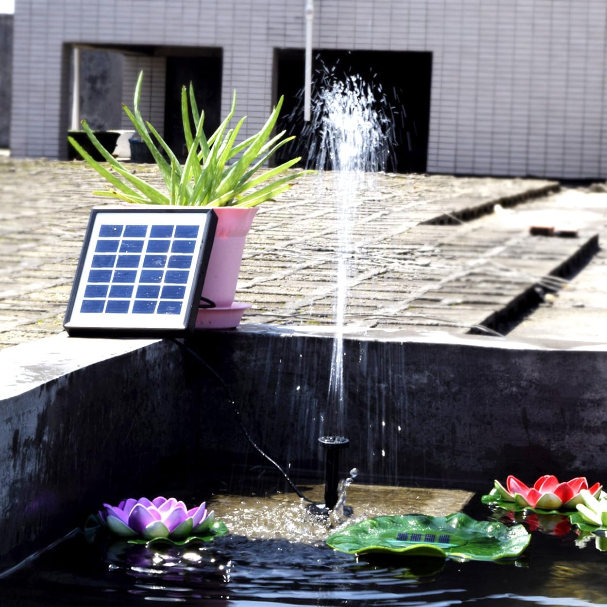 Pompe solaire pour fontaine, kit de fontaine d'extérieur à monter soi-même, 5 buses, pour bains d'oiseaux, bassins extérieurs, jardins et aquariums - 4