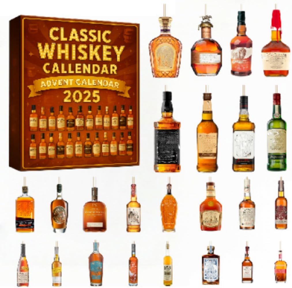 Calendrier De L’Avent 2025 Whisky – 24 Pendentifs Style Whisky – Sans Alcool – Décoration Cadeau