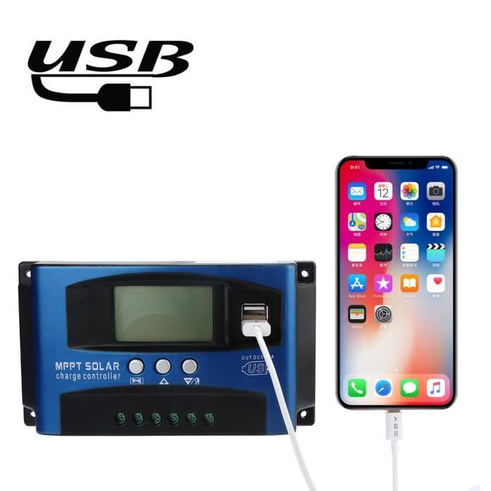 Régulateur de charge solaire - 100A MPPT - 12V/24V - Suivi automatique - Haute efficacité - 4