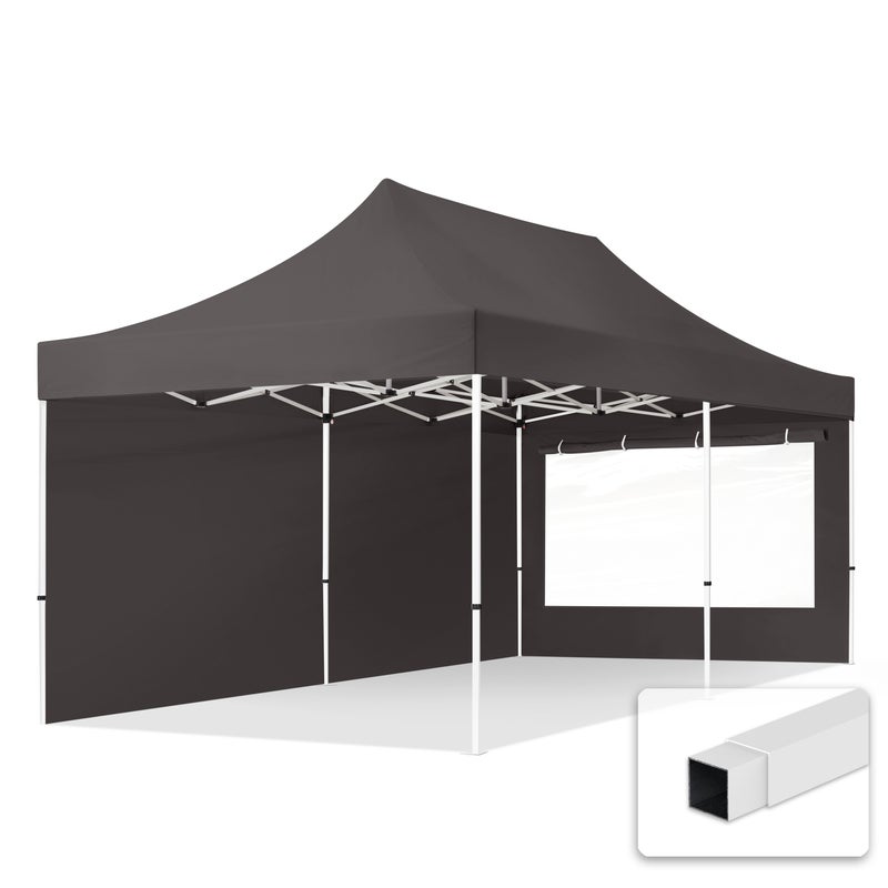 3x6 m Namiot Ekspresowy, ECONOMY Stal 30mm, ze ścianami bocznymi, okna panoramiczne, ciemnoszary