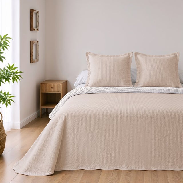 Colcha Lisa Reversible Arena cama 180 cm - 270x270 cm