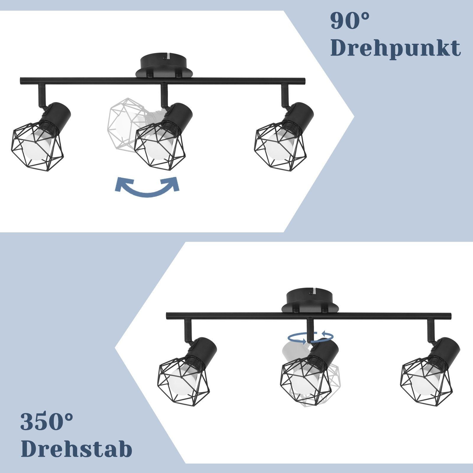 NETTLIFE 3 Focos de Techo Negros E14 Retro Regulables 350° Metal Industrial para Dormitorio Salón Oficina Sin Bombillas - 2