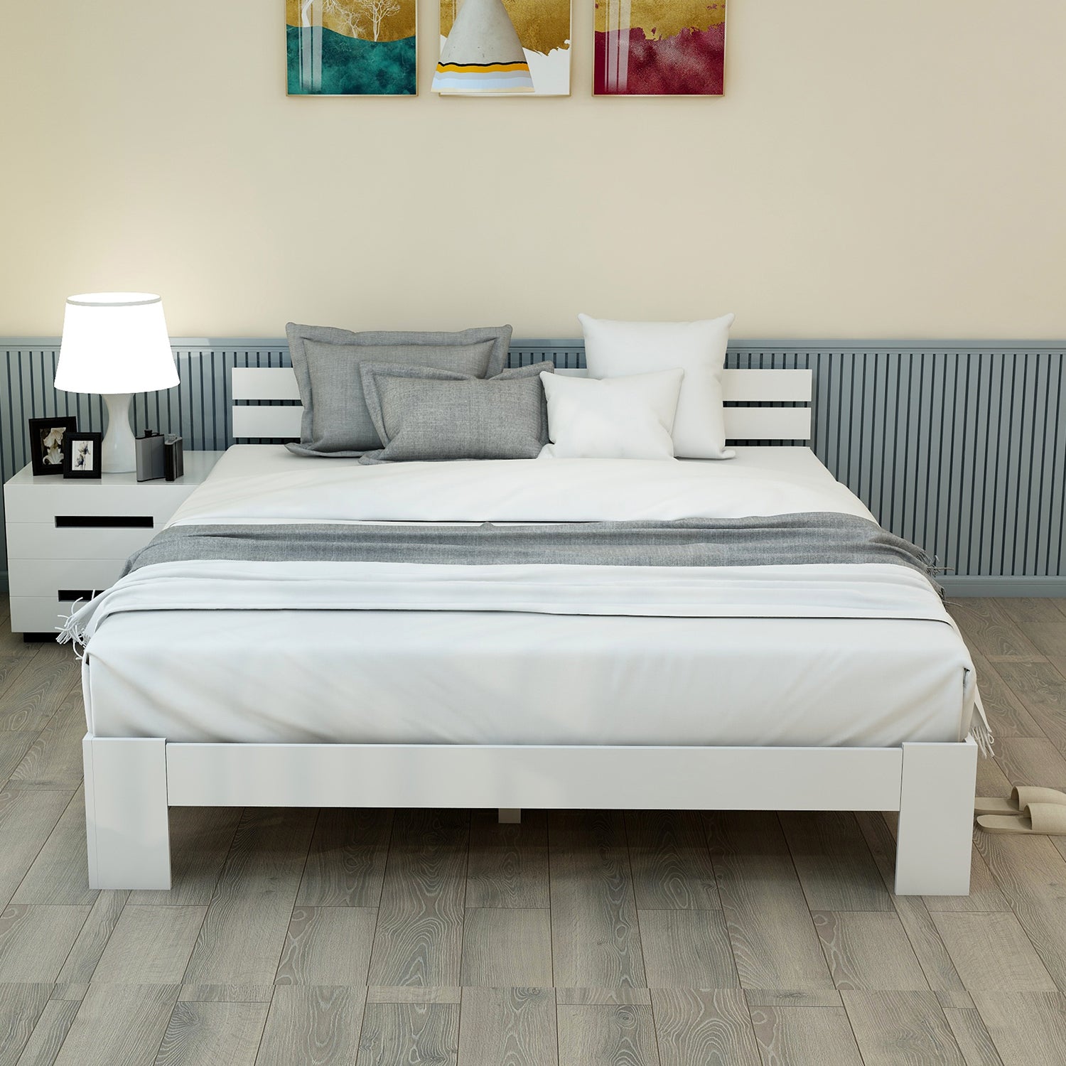 Lit adulte Lit double Lit en bois 140 x 200 cm avec tête de lit et ...