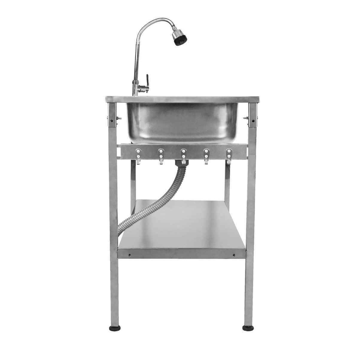 Évier de Camping sur Pieds Pliant en Acier Inoxydable- Glamping Jardin Extérieur- Égouttoir à Droite, Robinet Flexible, - 7