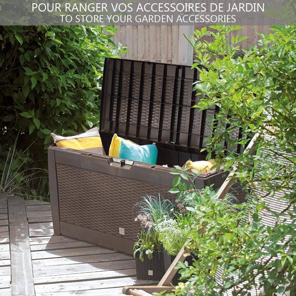 Coffre de Jardin avec Poignées et Roues 310L - Malle de Rangement Extérieur en PP - 119x48x60cm - Style Polyrotin Marron - VOUNOT® - 2