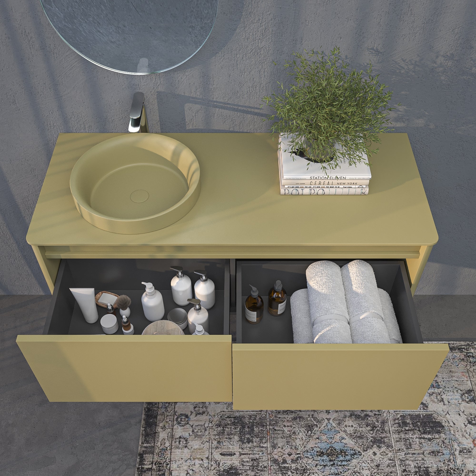 Móvel de casa de banho suspenso VAROBATH FUSE — 2 gavetas com lavatório incluído - Cor RAL personalizável Design moderno Premium - 4