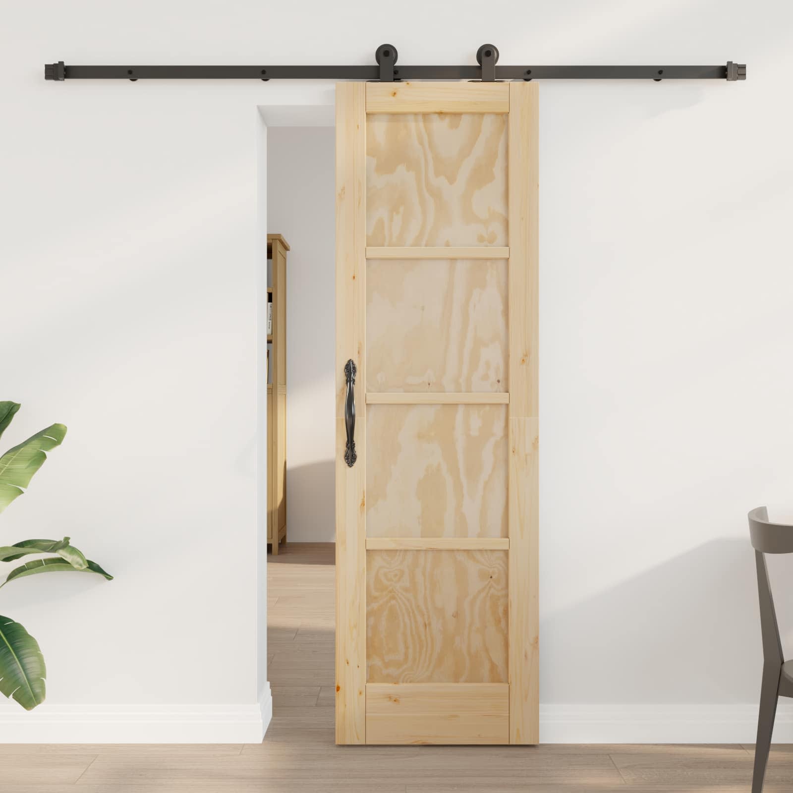 Porte coulissante avec kit de rail - Bois de pin massif et bois d ...