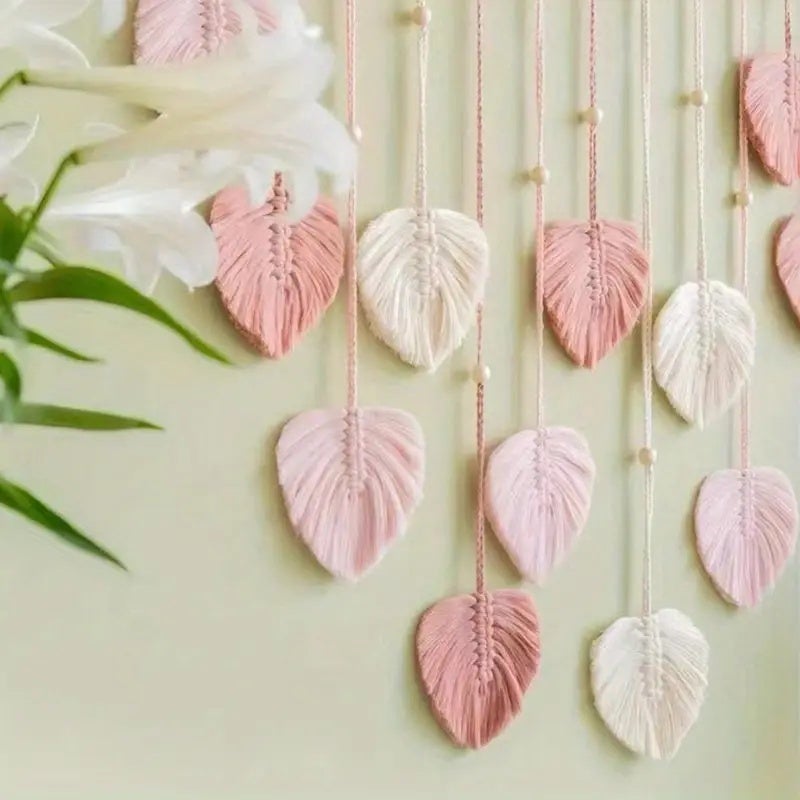 Guirlande de feuilles roses, décoration murale bohème, photo murale style milieu du siècle, décoration murale pour salon - 4